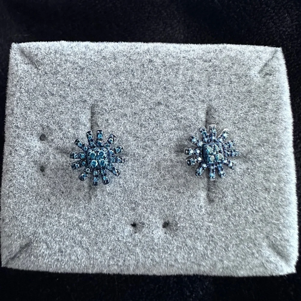 Sunburst Blue Diamond earrings by Colleen Lopez - Picture 6 of 7
